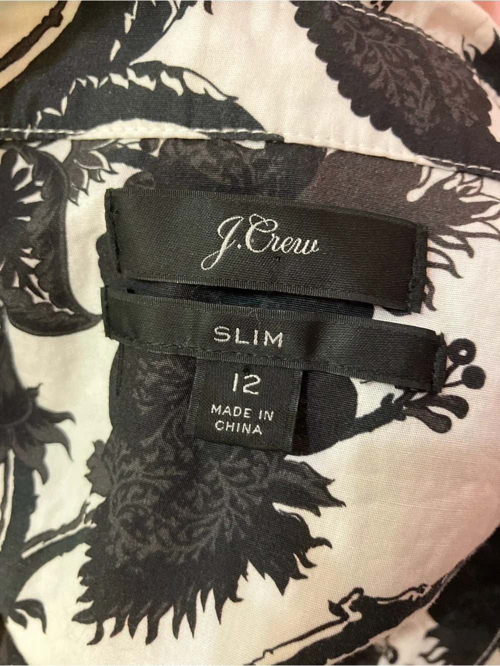 J. Crew Black and White Floral Ruffle Button-Down Shirt size 12